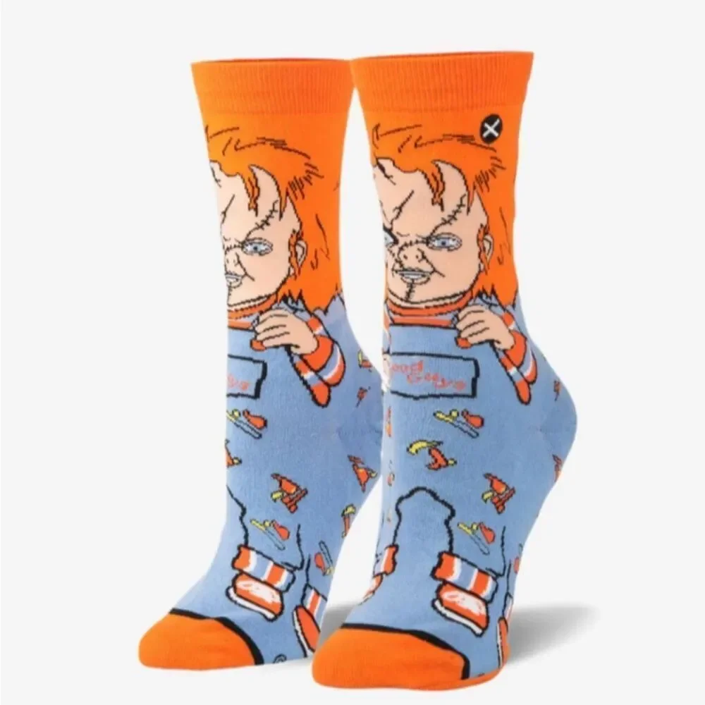 ODD SOX Orange Chucky Good Guys Crew Height Socks NWT‎ Halloween Goth